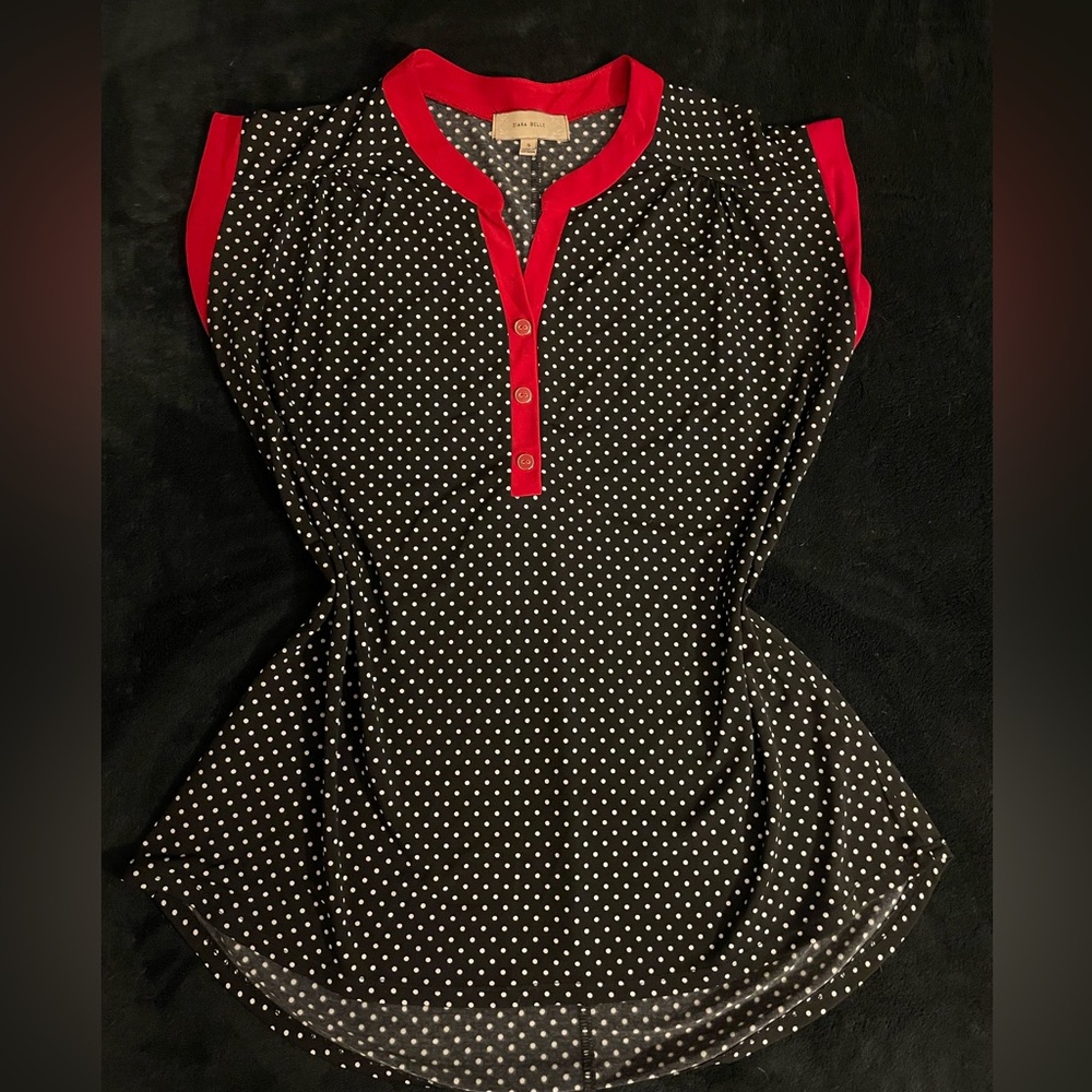 Diana Belle Red and Black Polka Dot Blouse
